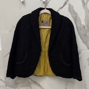 Vintage Black Fur Jacket with Yellow Silk Lining
